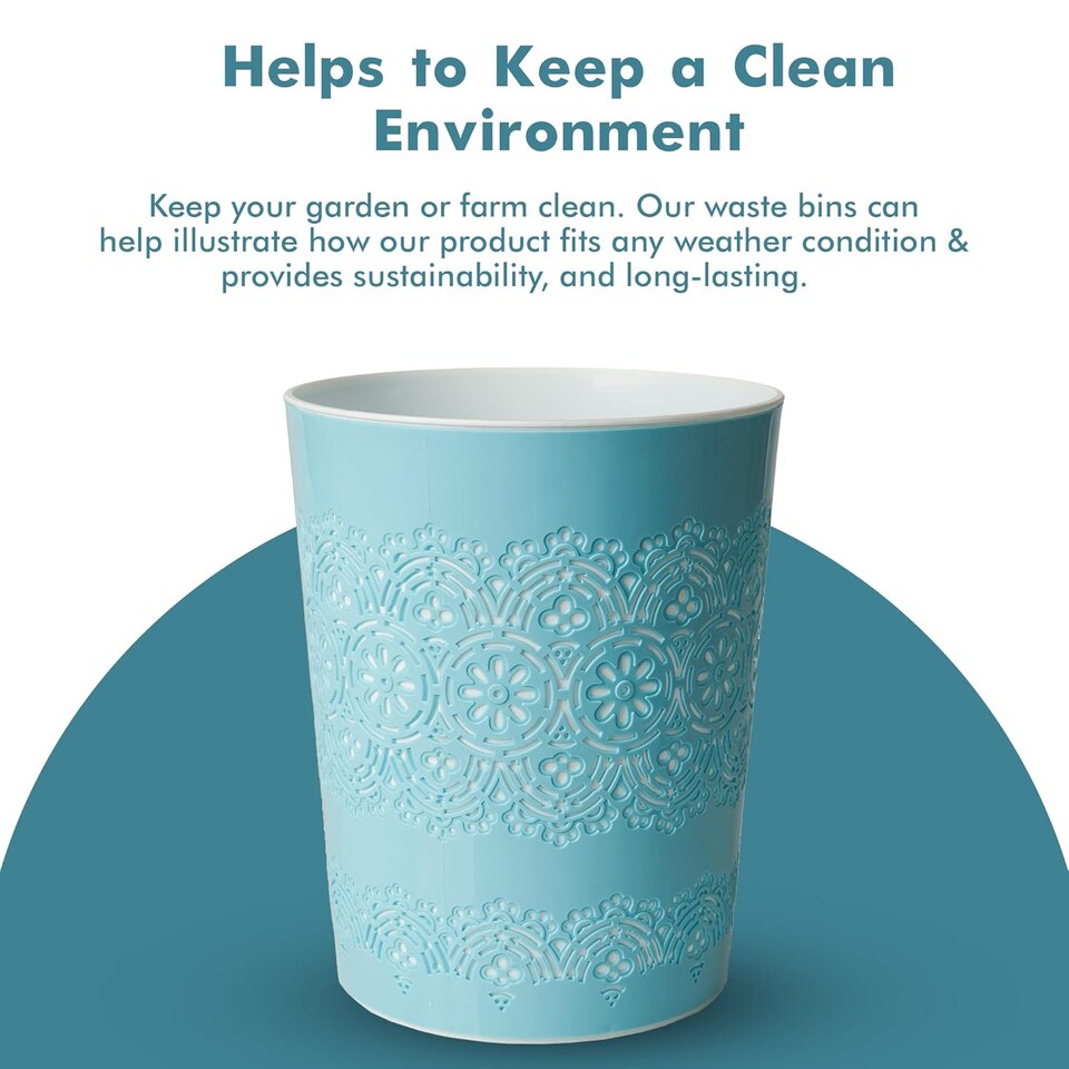 image 1 of Blue Canyon Blue Flora 9L Waste Bin Stylish Plastic Rubbish Container for Office Kitchen Bathroom and Home Use