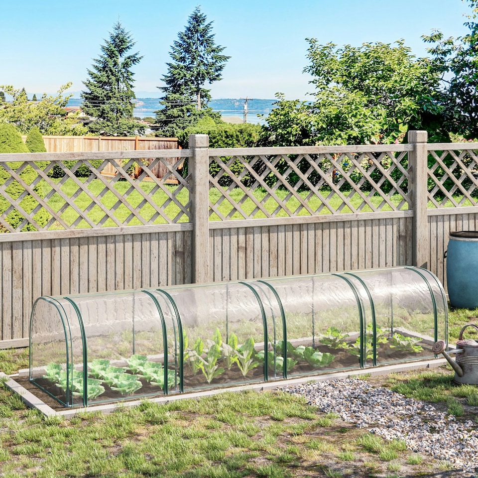 image 1 of Outsunny Tunnel Greenhouse Steel Frame for Garden w/ Zipper Doors | Green