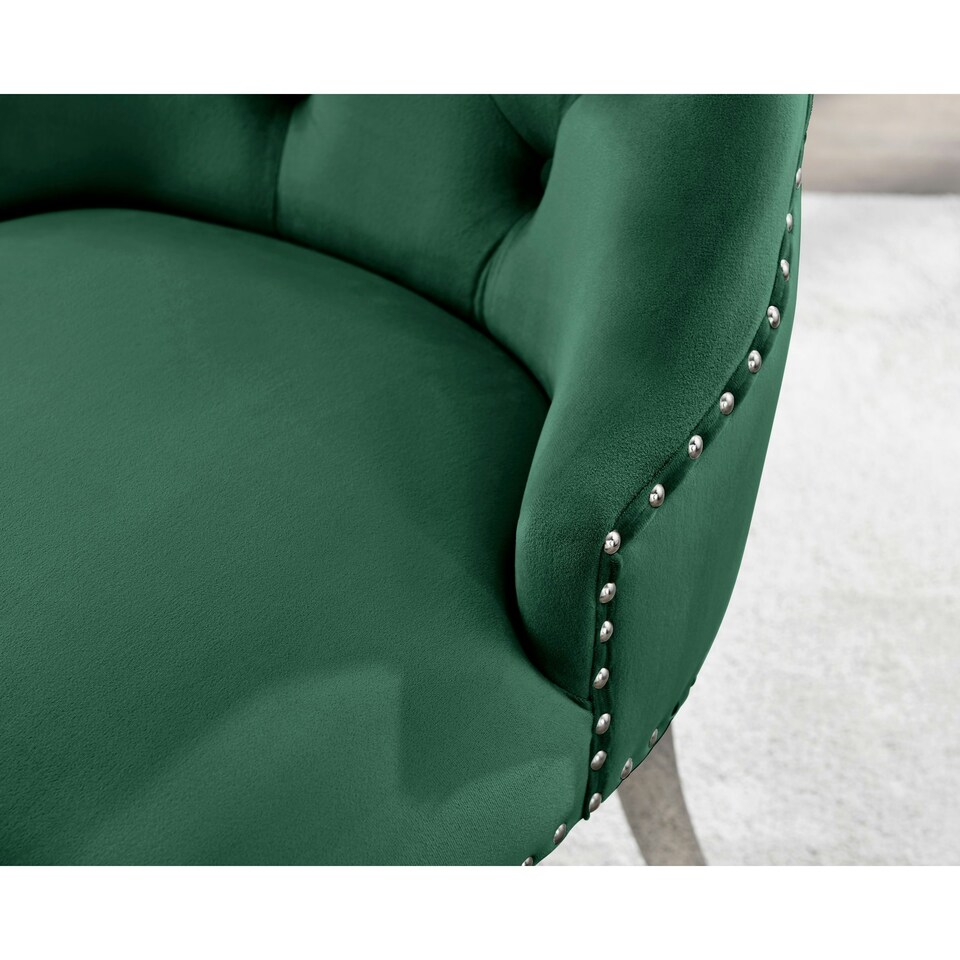 image 1 of Furniturebox 2x Belgravia Green Velvet Knockerback Dining Chairs Silver Leg