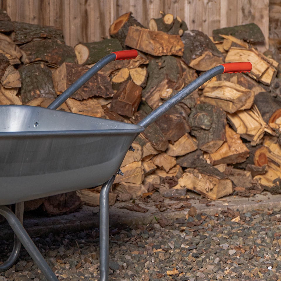 image 1 of Samuel ALEXANDER 65 Litre 60kg Capacity Galvanised Metal Garden Cart Wheelbarrow - Heavy Duty Garden Wheelbarrows with Pneumatic Tyre