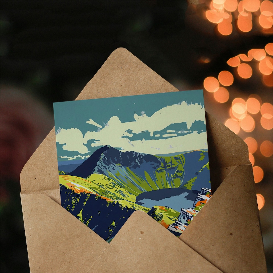 image 1 of Helvellyn Mountain Lake Hiking Landscape Vibrant Modern Greeting Card
