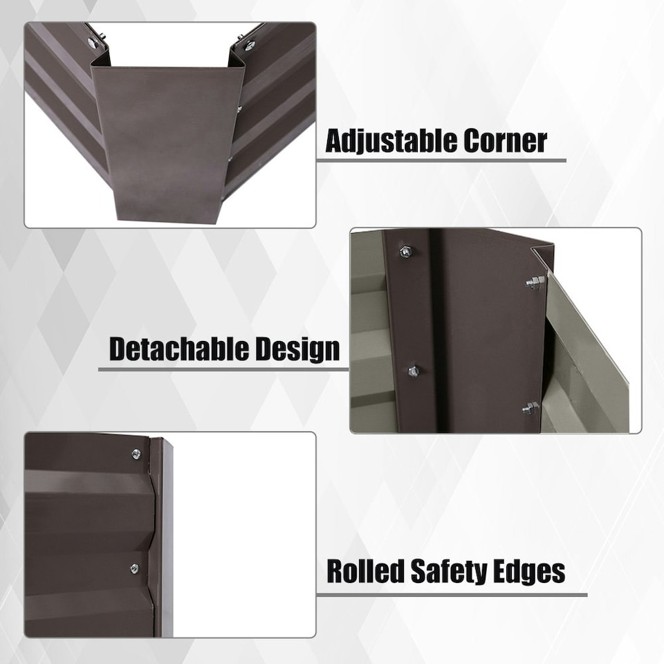 image 1 of Living and Home Galvanized Steel Rectangular Raised Garden Bed- Brown- 100cm W x 60cm D x 30cm H