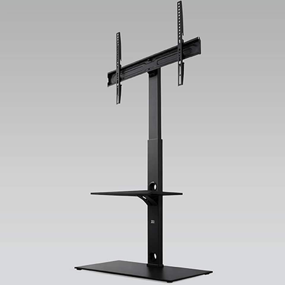image 1 of Futura TV Floor Stand 30 to 75 Inch Height Adjustable Swivel Mount with Shelf Supports 40kg