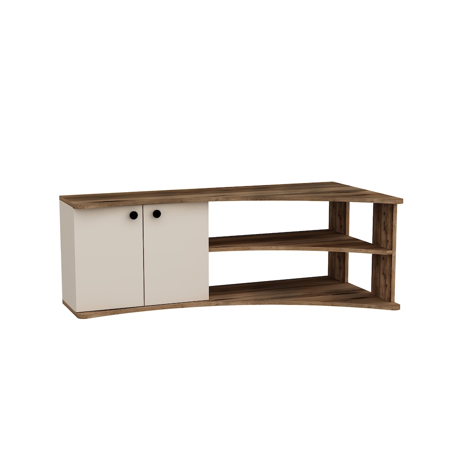 image 1 of Termera Corner TV Stand Reversible Entertainment Center for 60 inch TVs | Brown | Light Walnut & Beige | One Size | 1