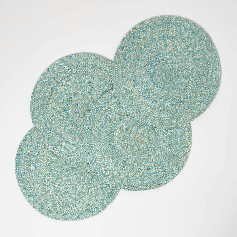 image 1 of Homescapes Green Handwoven Round Placemats Set of 4 Green