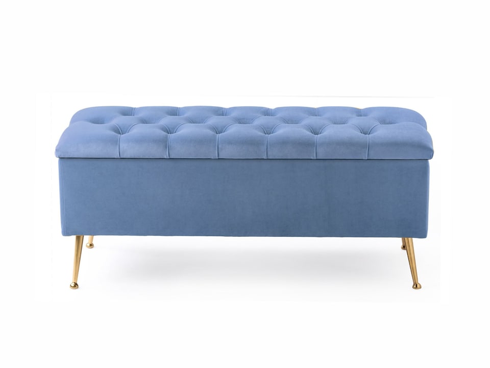 image 1 of 180cm Amara Chesterfield Ottoman Storage Bench - Plush Velvet Shoes Bench - Duck Egg Upholstery Footstool Storage with Legs