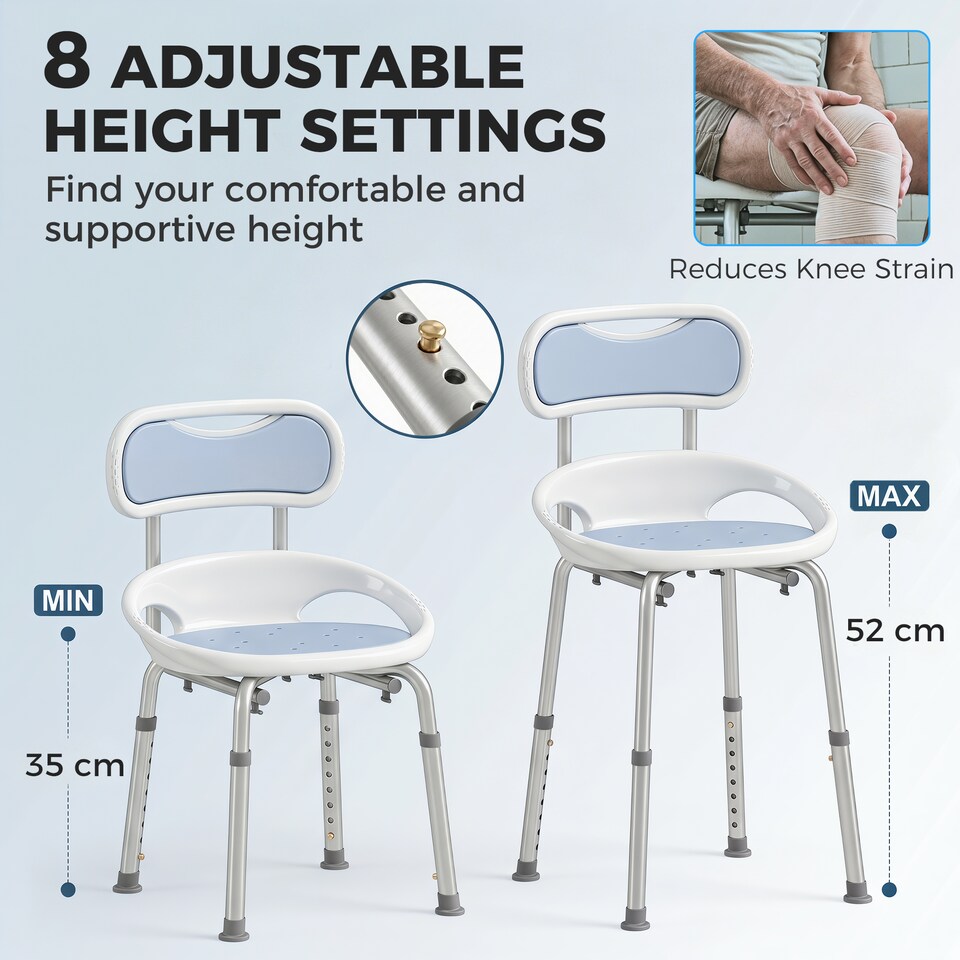 image 1 of HOMCOM Shower Chair with Back, Adjustable Height, Enclosed Side Support