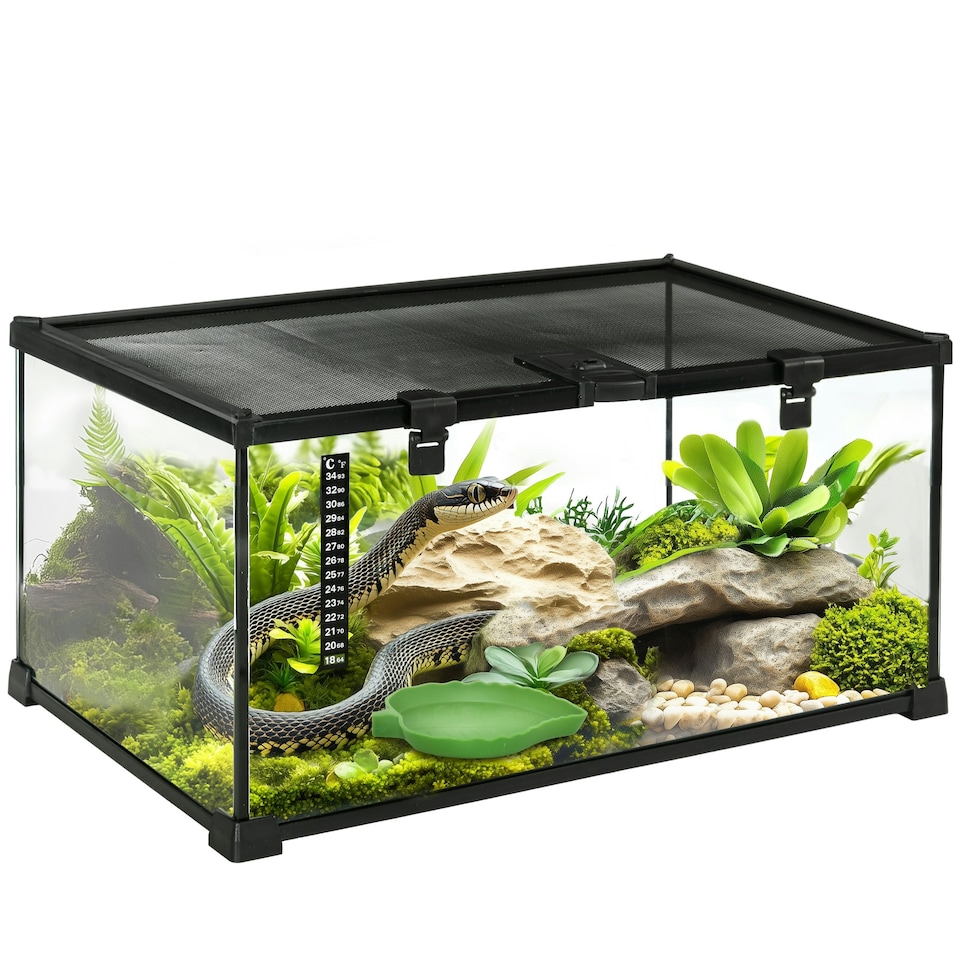 image 1 of PawHut Glass Reptile Terrarium Habitats for Lizards, Frogs, Snake 50 x 30 x 25cm