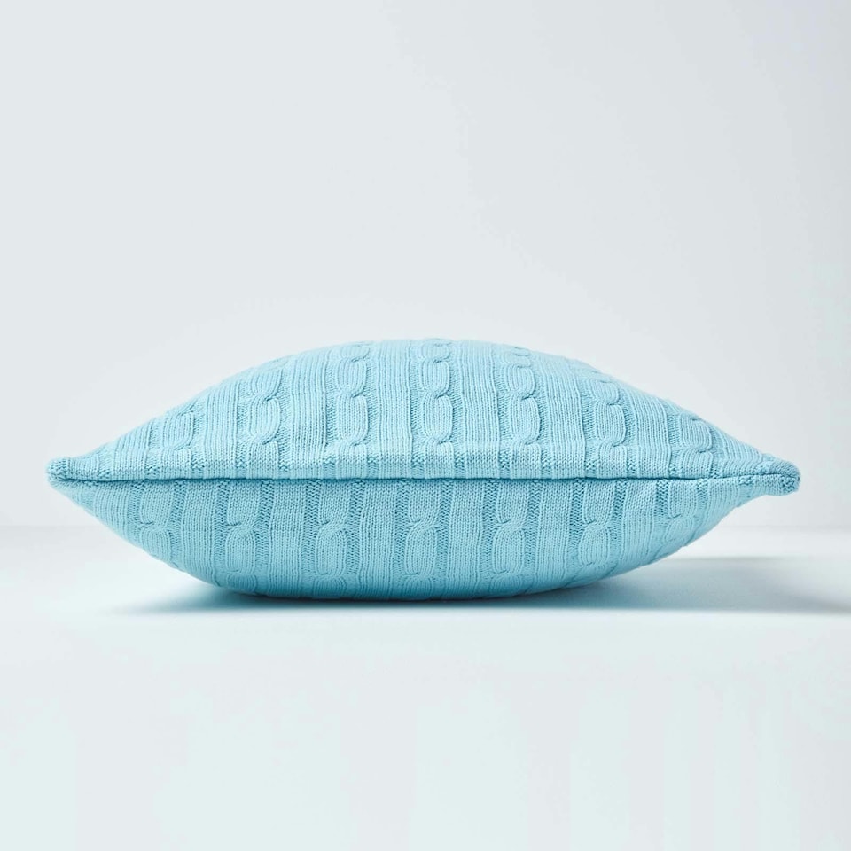 image 1 of Homescapes Cotton Cable Knit Pastel Blue Cushion Cover - 45 x 45 cm | Blue | Blue | 45 x 45 cm