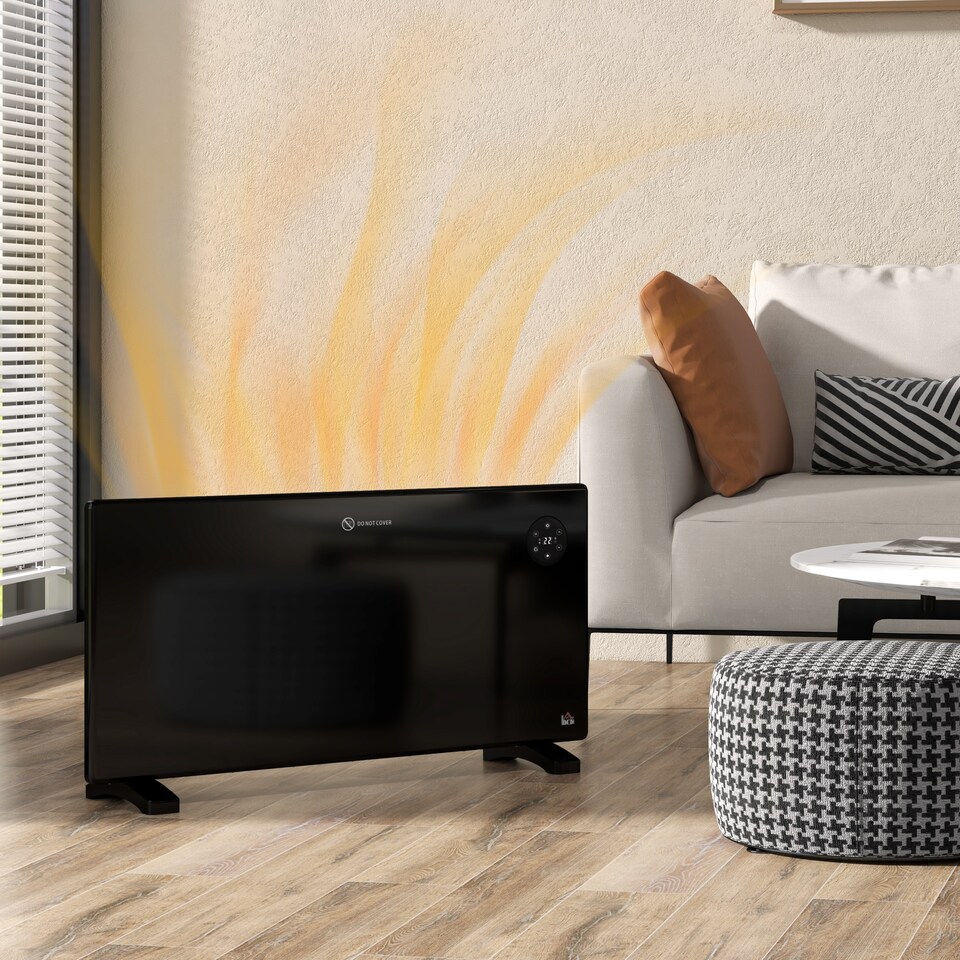 image 1 of HOMCOM 2000W Electric Panel Heater, Freestanding or Wall Mounted, Convector Heater with LED Display, Open Window Detection, Timer, Overheat Protection, Remote Control, Black