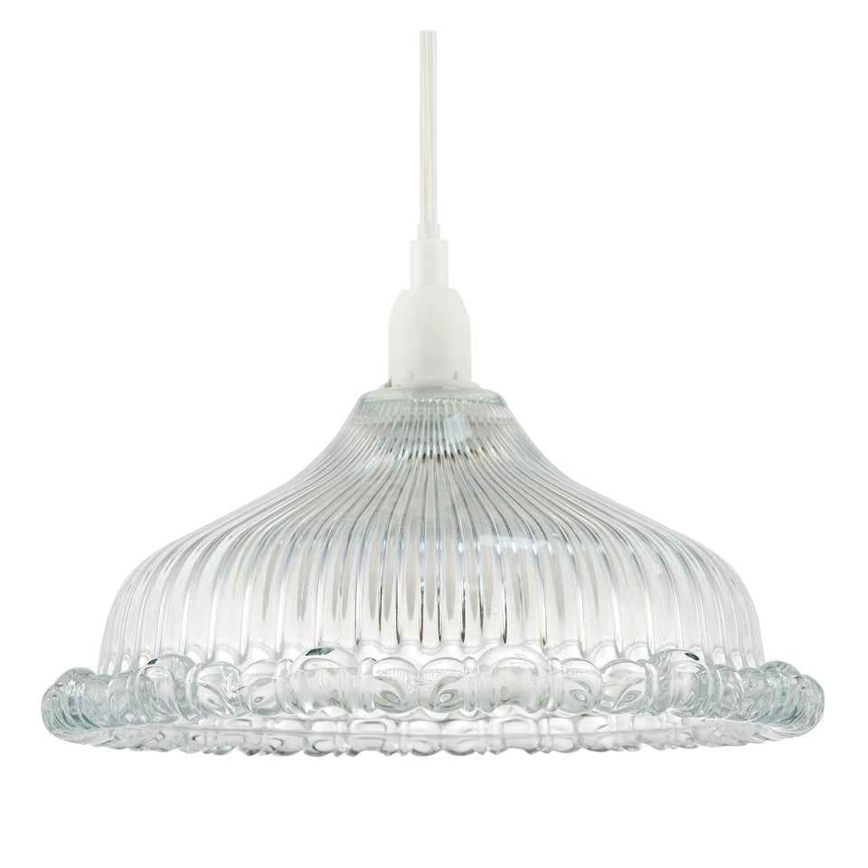 image 1 of Modern Clear Line Ribbed Glass Pendant Light Shade with Moulded Edge