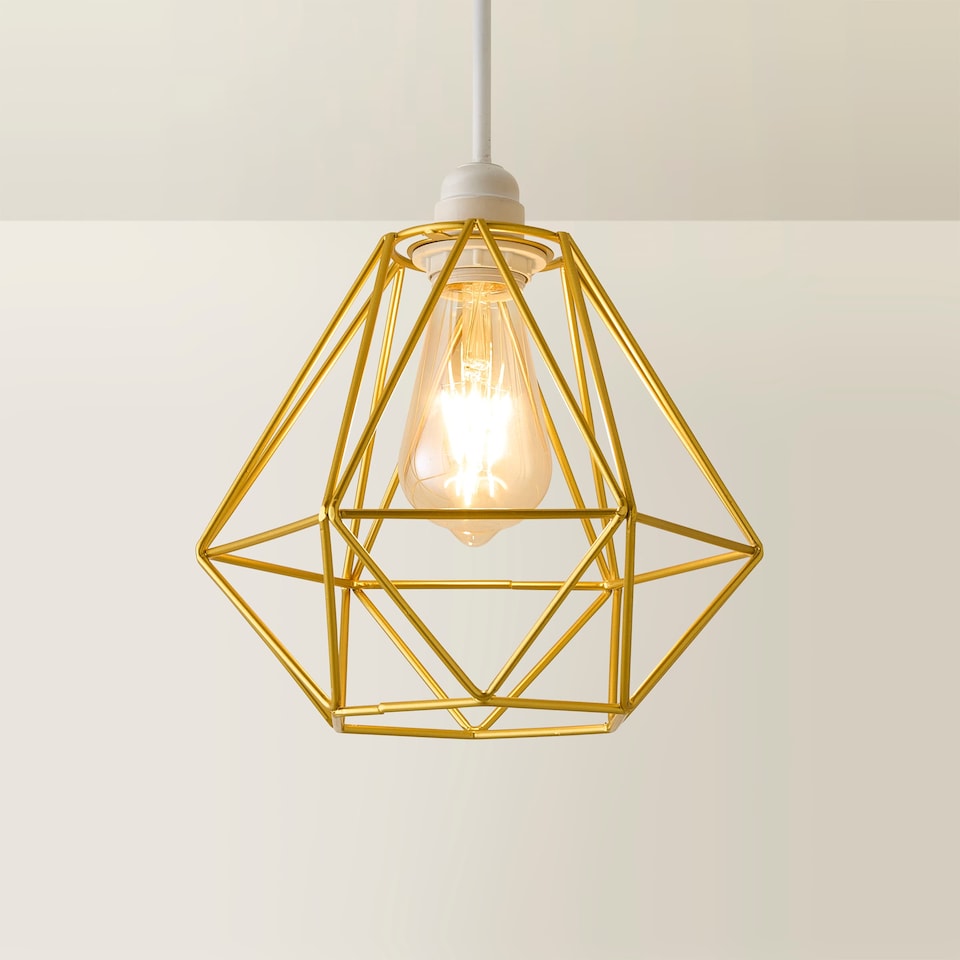 image 1 of ValueLights Modern Geometric Gold Metal Basket Cage Ceiling Pendant Light Shade