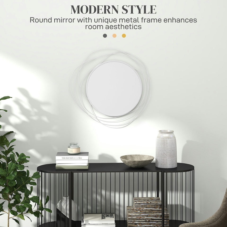 image 1 of HOMCOM Metal Wall Art 65cm Round Mirror for Living Room Dining Room Silver