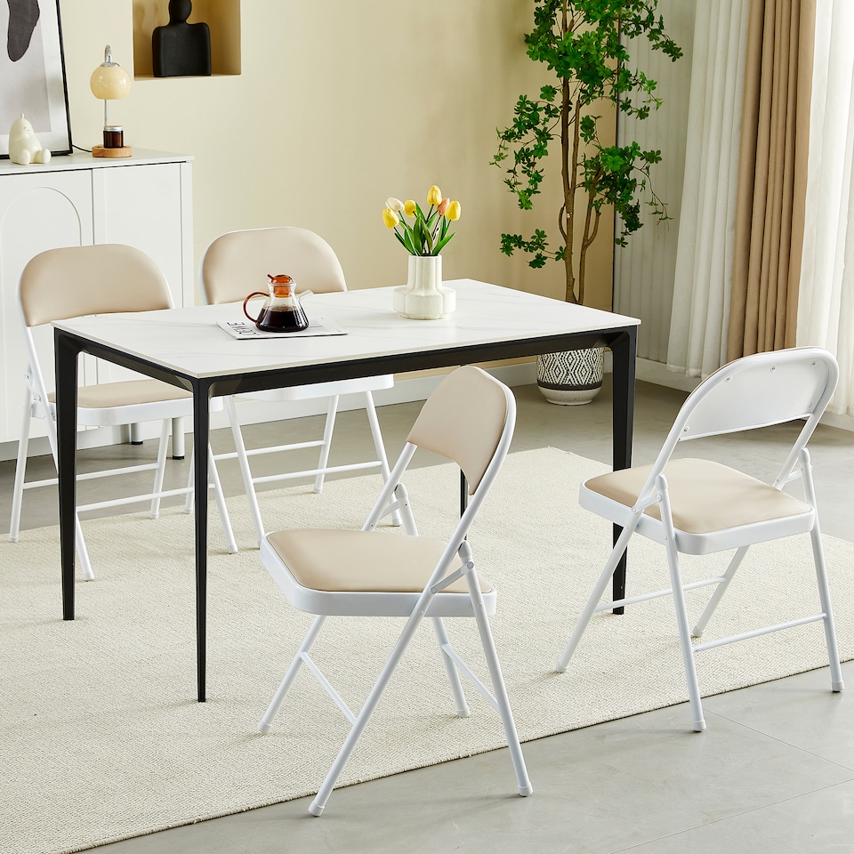 image 1 of Set of 4 Folding Dining Chairs Metal Frame Padded Seats