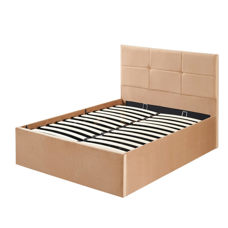 image 1 of Brown Ottoman Bed King Size Velvet Upholstery