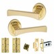 image 2 of Golden Grace 5 Pairs Wave Design Door Handles Latch on Round Rose in Electro Brass Finish with 2.5" Tubular Latch and 3" Standard Butt Hinges - 52mm Diameter Gold
