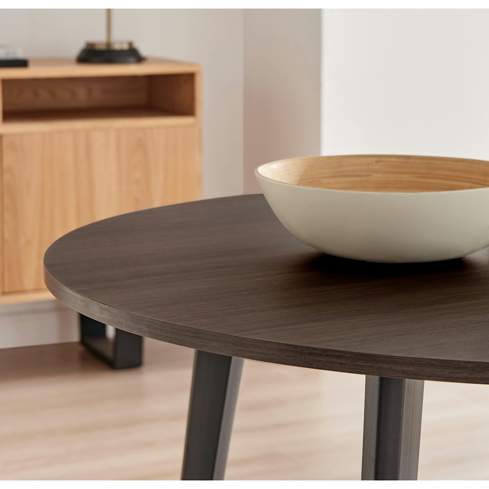 image 1 of Furniturebox Koko Walnut Wood Effect Round Dining Table Black Legs 100cm