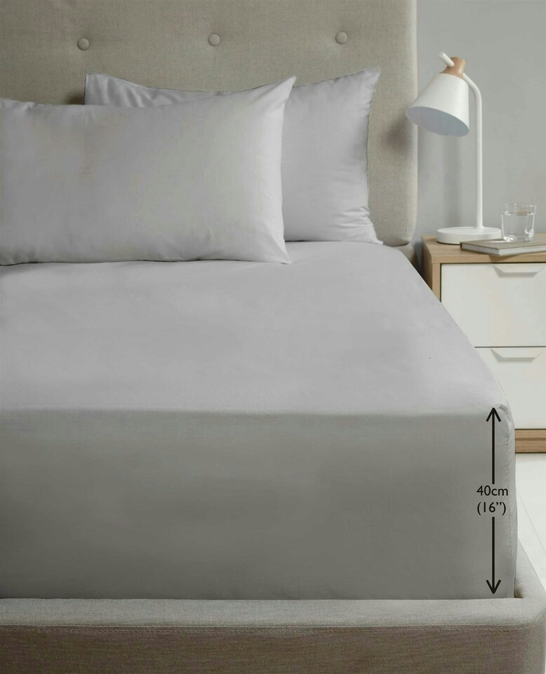 image 1 of 180TC Percale Fitted Sheet and Pillowcase Pair - Grey - Super King