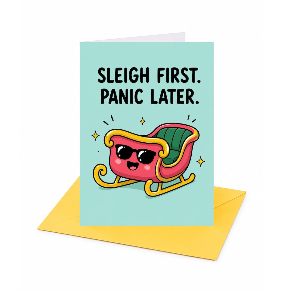 image 1 of Sleigh First Panic Later Humorous Holiday Christmas Card