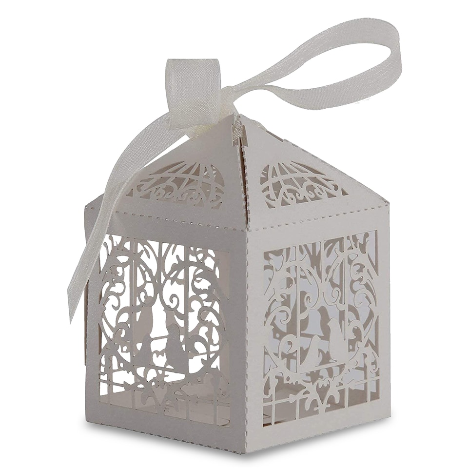 image 1 of Love Birds Wedding Favour Boxes with Organza Ribbon Gift Boxes - 50pcs