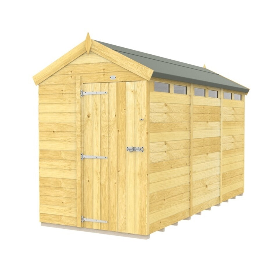 image 1 of 5 x 12 Feet Apex Security Shed - Single Door - Wood - L358 x W147 x H217 cm Brown
