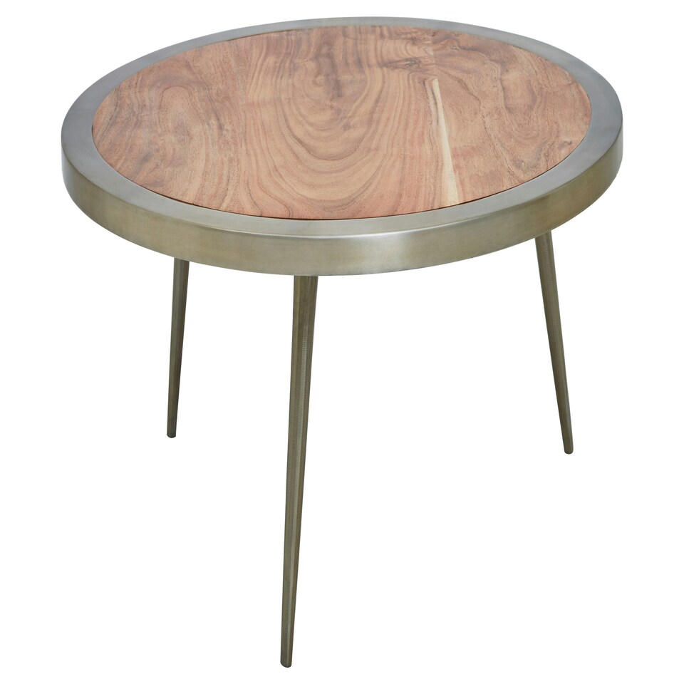 image 1 of Acacia Wood Round Coffee Table-Kitchen Table With Distinctive Grain-Metallic Accent Table With Splayed Legs
