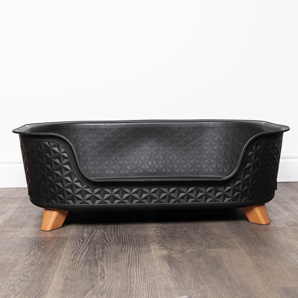 image 1 of 77cm x 58cm Black Plastic Raised Pet Basket with Legs