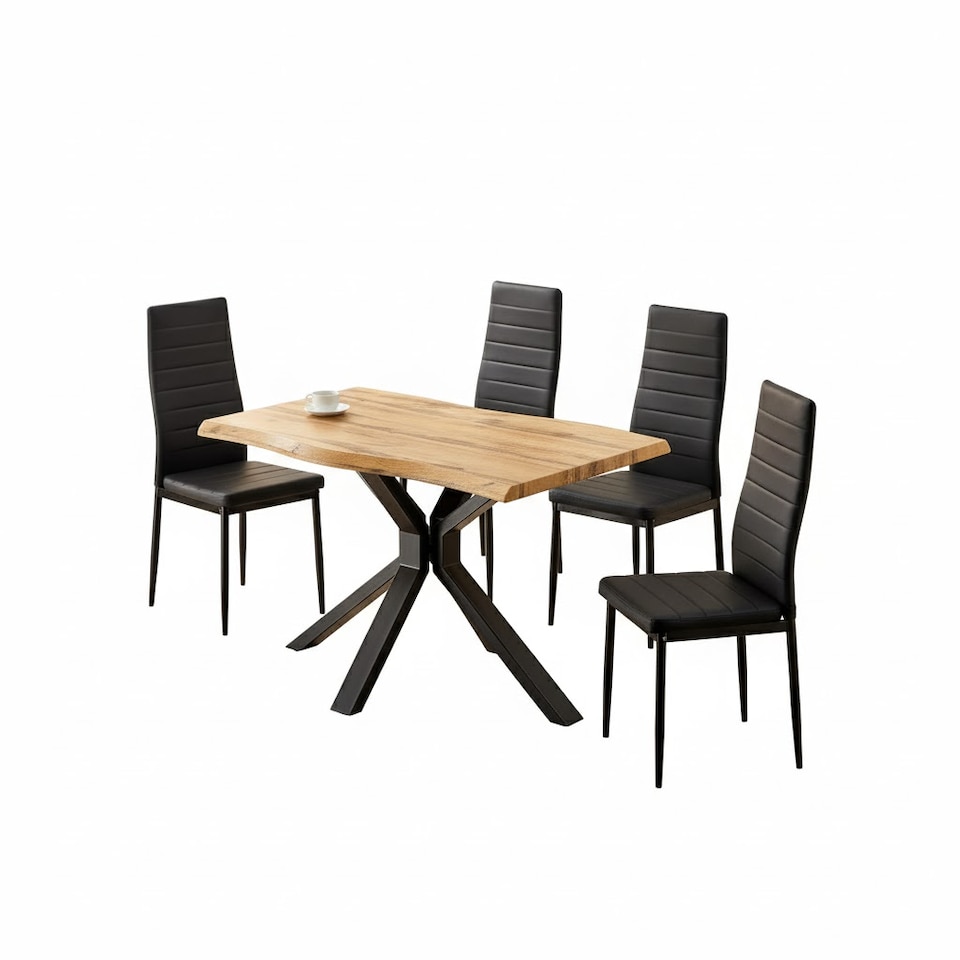 image 1 of Brown Wooden Dining Table with 4 Black Chairs Kitchen Dining room