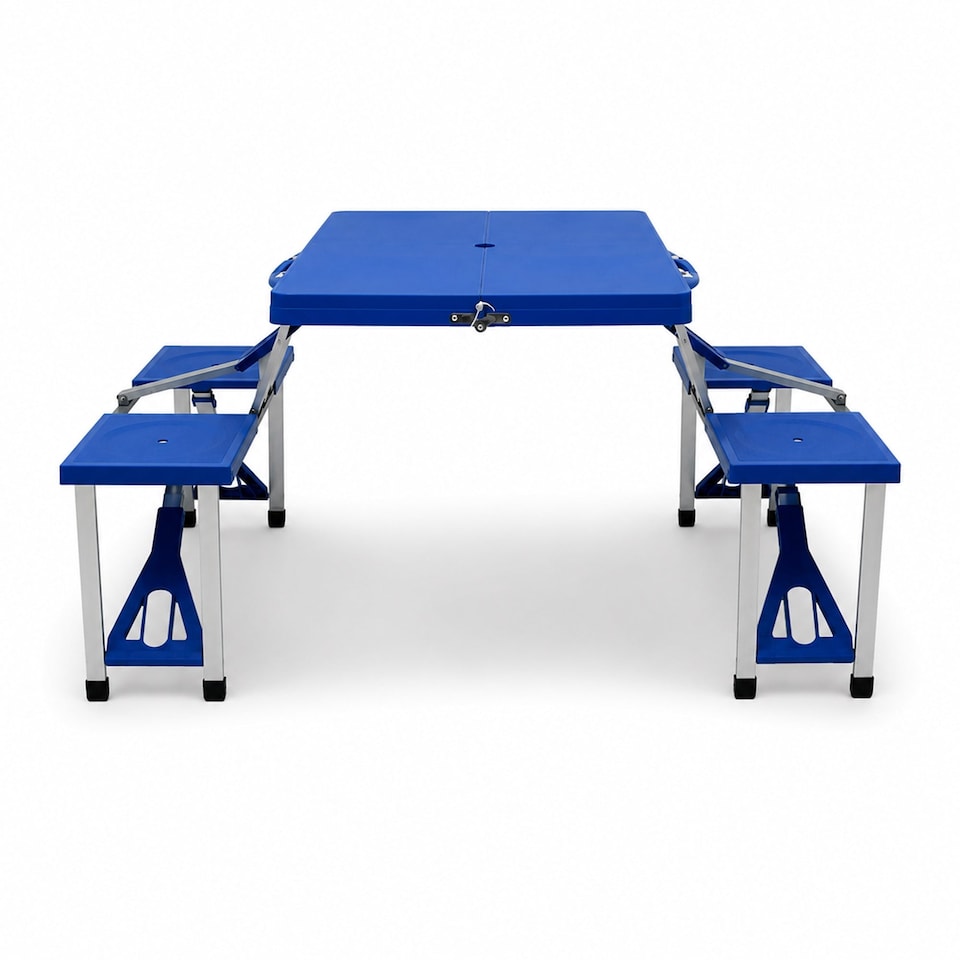 image 1 of Portable Folding Outdoor Picnic Table and Bench Set 4 Seats | Blue