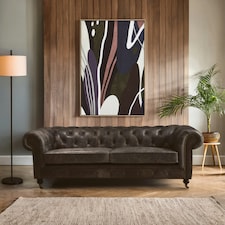 Dark Grey Leather Chesterfield Sofa, 3-Seater Sofa With Carved Walnut Feet,Lounge Sofa,Button-Tufted Couch Grey