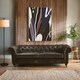 image 1 of Dark Grey Leather Chesterfield Sofa, 3-Seater Sofa With Carved Walnut Feet,Lounge Sofa,Button-Tufted Couch Grey