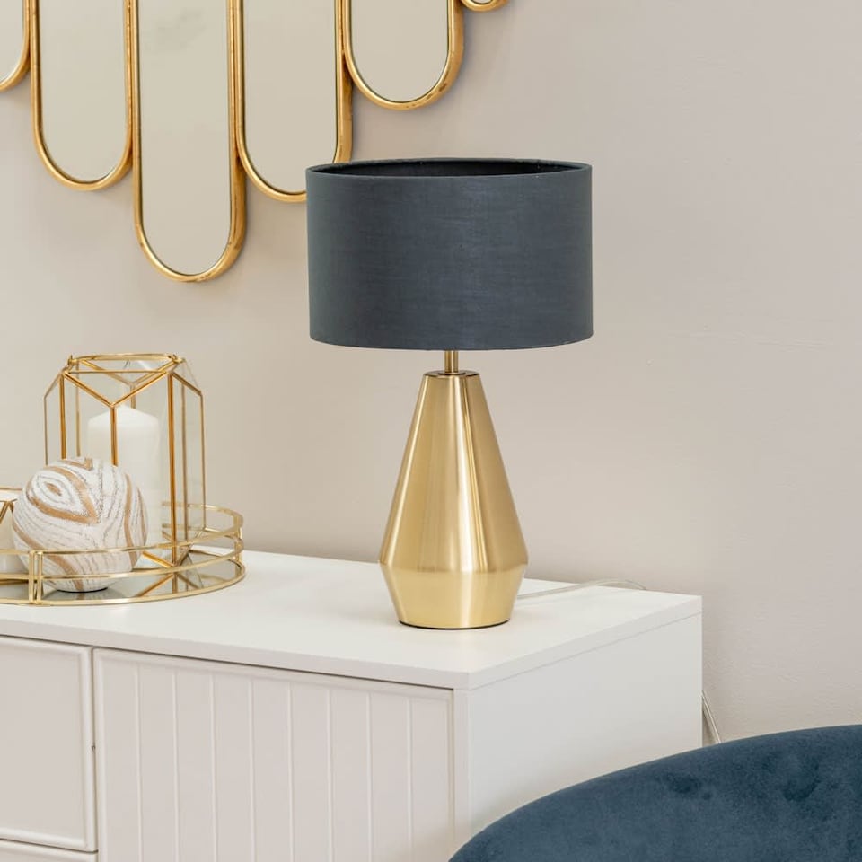image 1 of ValueLights Jax Antique Brass Touch Table Lamp Charcoal Grey Shade