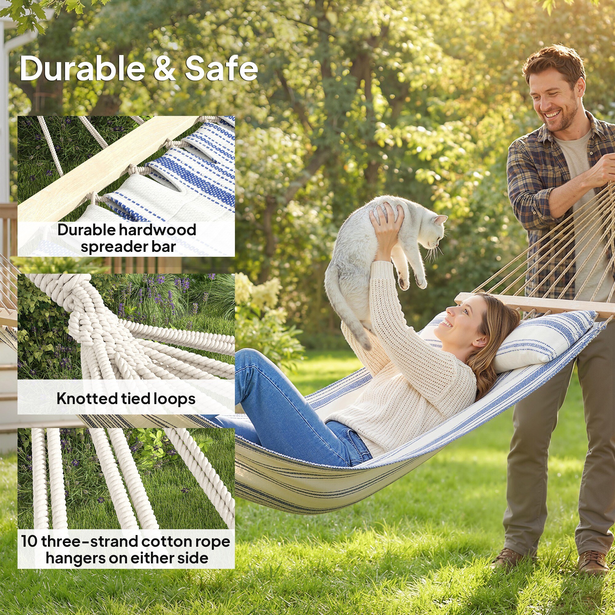 Outsunny Cotton Hammock, Soft Portable Swing Chair w/ Headrest