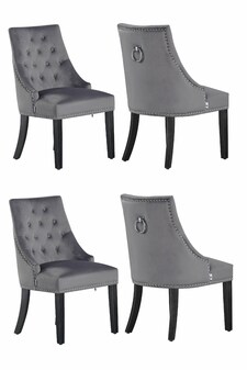Set of 4 Dark Grey Windsor Velvet Dining Chair Ergonomic Scoop Knockerback & Button Tufted Wood Legs | Grey | Dark Grey
