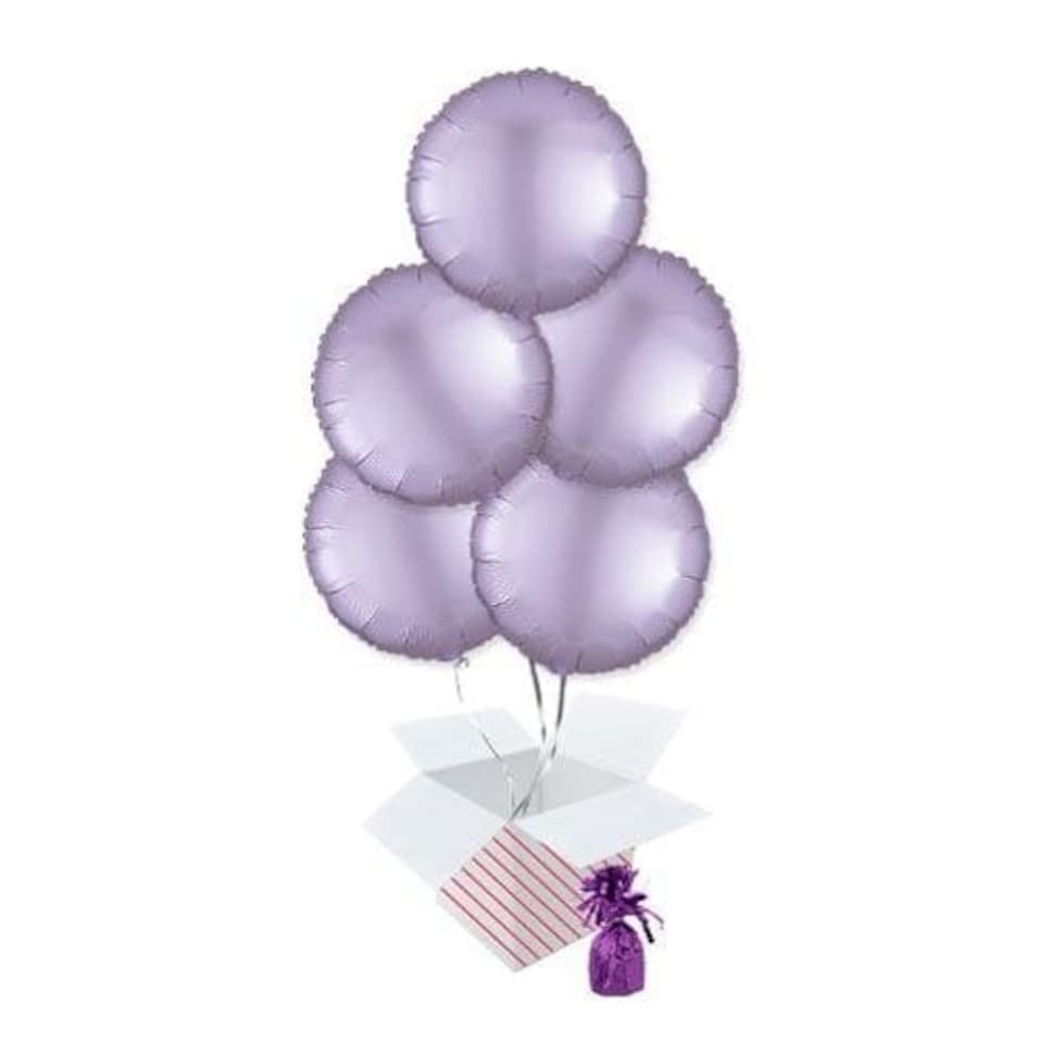 Pastel Lilac Satin Luxe Round Shape Foil Helium Balloon Bouquet - 5 Inflated Balloons In A Box