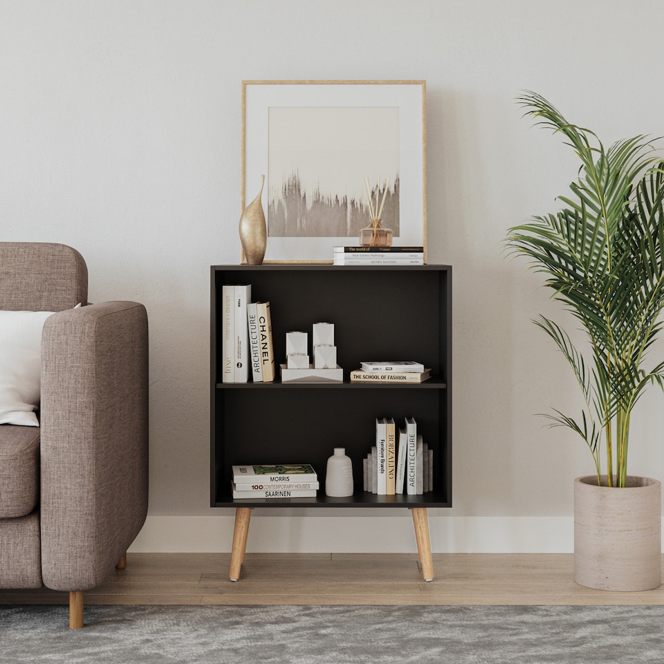 image 1 of 2-Tier Wooden Cabinet With Legs | Black | Black & Beech | 1