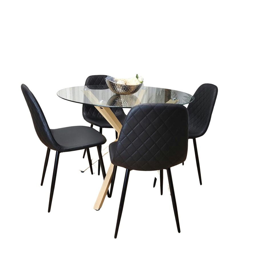 image 1 of Forest Round Glass Table + 4 Black gem Black