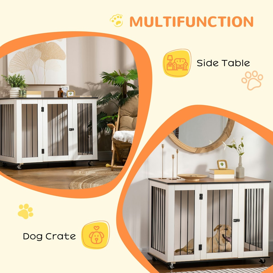 image 1 of PawHut Dog Crate Furniture with Lockable Door, for Large Dogs - White