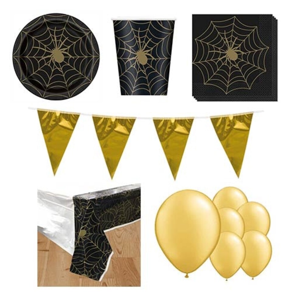 Gold Spider Web 8 Person Deluxe Party Pack