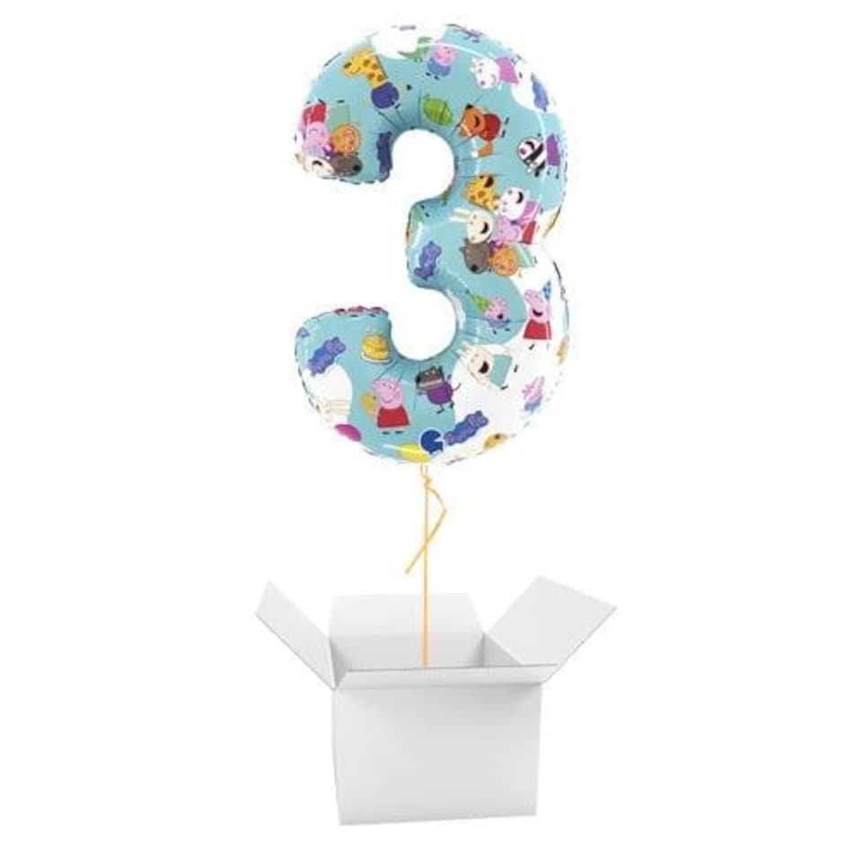 Peppa Pig Number 3 Giant Foil Helium Balloon - Inflated Balloon in a Box