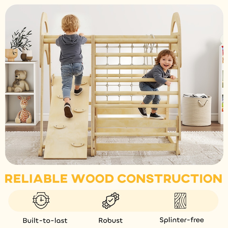 image 1 of AIYAPLAY 6 in 1 Kids Climbing Frame with Slide, Monkey Bars, Ladder