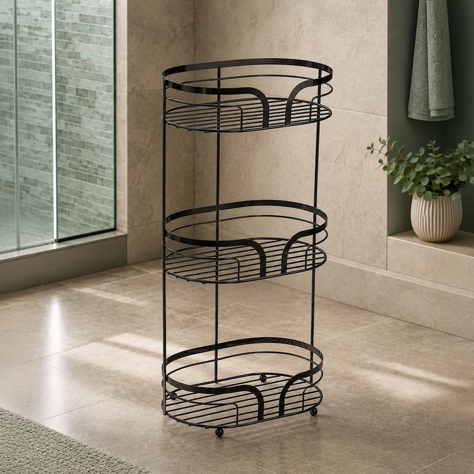 image 1 of Showerdrape Black Bathroom Accessory Set Floor Caddy with Toilet Brush and Holder | Black | 1