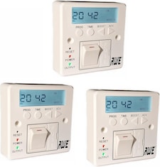 Awe 3 x 7-Day Digital Fused Timer Spur Electric Heating, Immersers, Aga-Range Cookers, Towel Rails & Lights 5yr Warranty Programmable Timer & Lit Display Rechargeable Cell 2000hrs Batt Memory