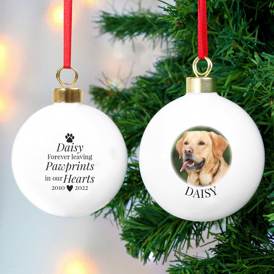 image 1 of Personalised Paw Print Memorial Photo Upload Bauble