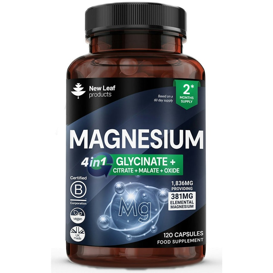 image 1 of Magnesium 4-in-1 Complex Glycinate, Citrate, Malate & Oxide Capsules - Sleep, Muscle & Bones Support - Vegan 120 Capsules
