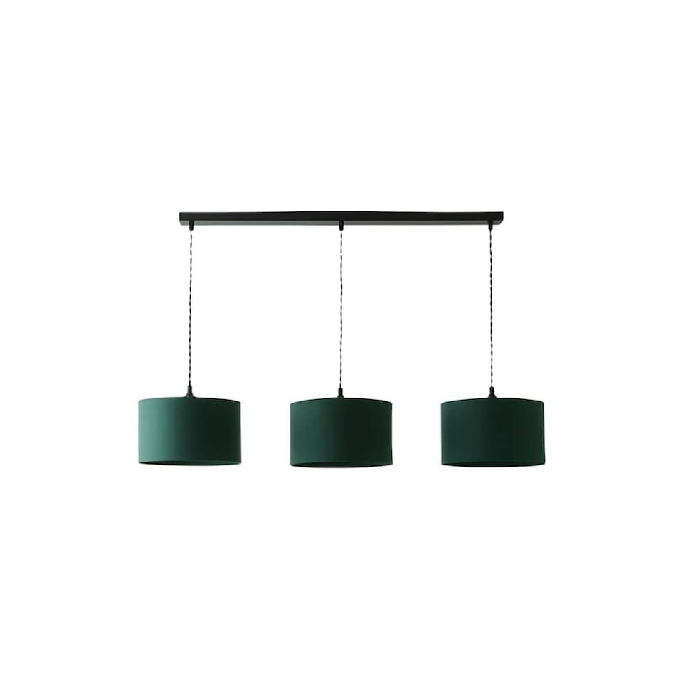 image 1 of ValueLights Shaw Matte Black 3 Drop Bar Green Fabric Shades | Black