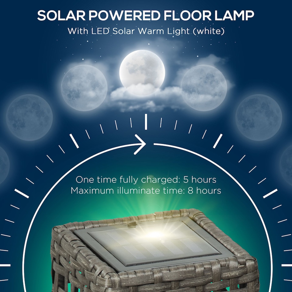 image 1 of Outsunny Outdoor Rattan Solar Lantern wtih Auto On/Off Solar Powered LED Lights