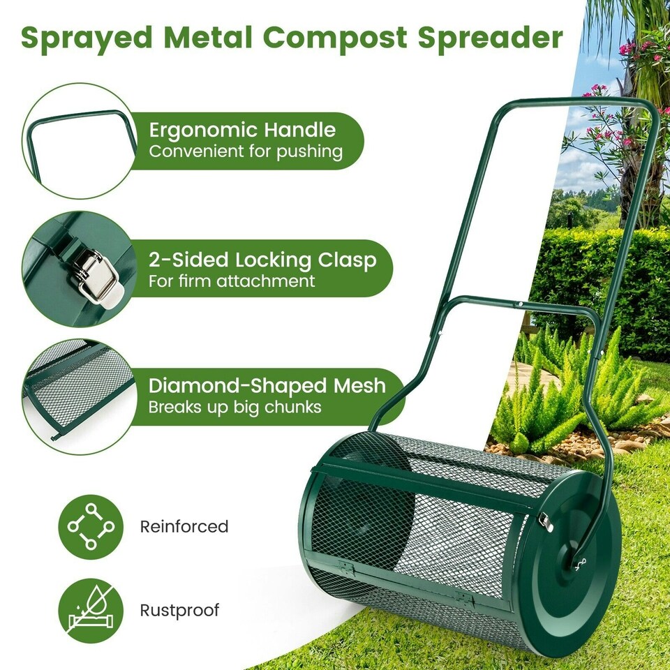 image 1 of COSTWAY 27 Inch Compost Spreader Peat Moss Spreader