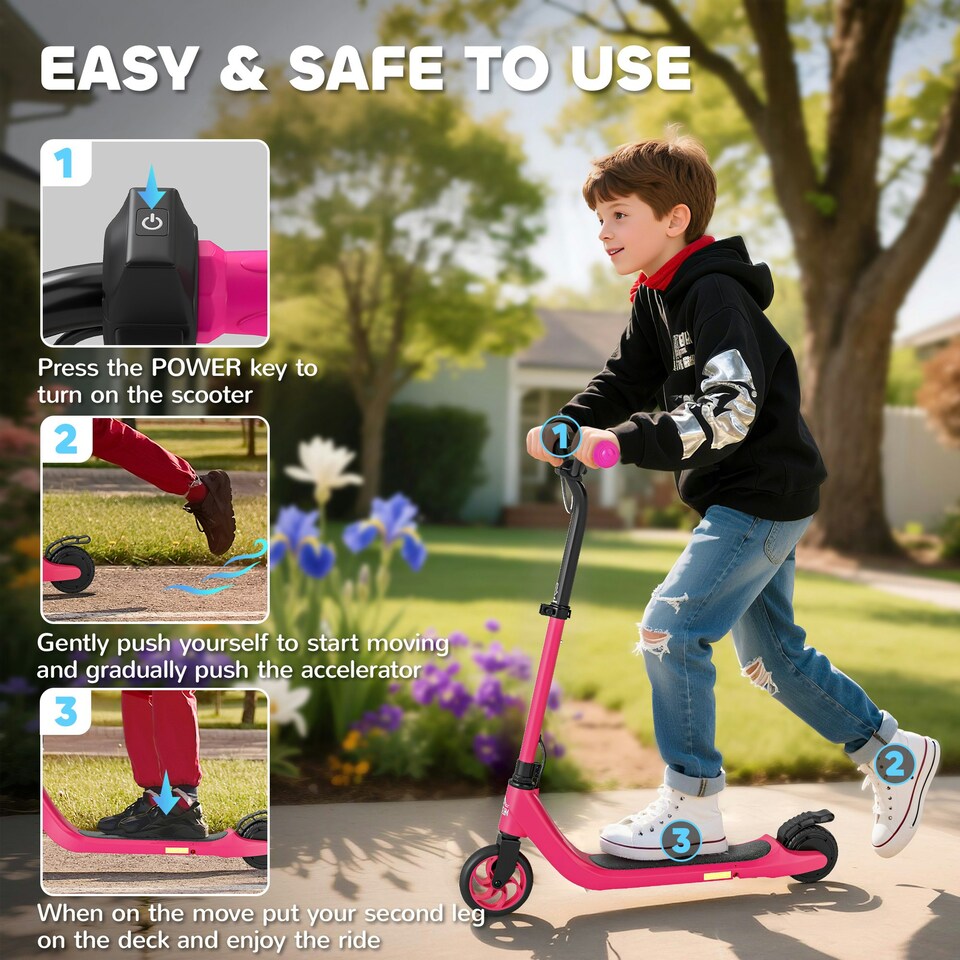 image 1 of HOMCOM 120W Electric Scooter w/ Rear Break - Pink