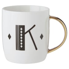 Interiors By Premier Diamond Deco K Letter Monogram Mug,Durable Bone China Coffee Mug,Reusable Coffee Cup With Gold Finish Handle